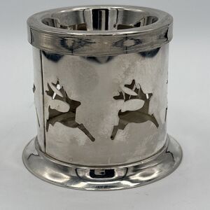 Vintage 2 Piece Candle Votive Holder Reindeer Christmas Silver Plated 3 3/8”